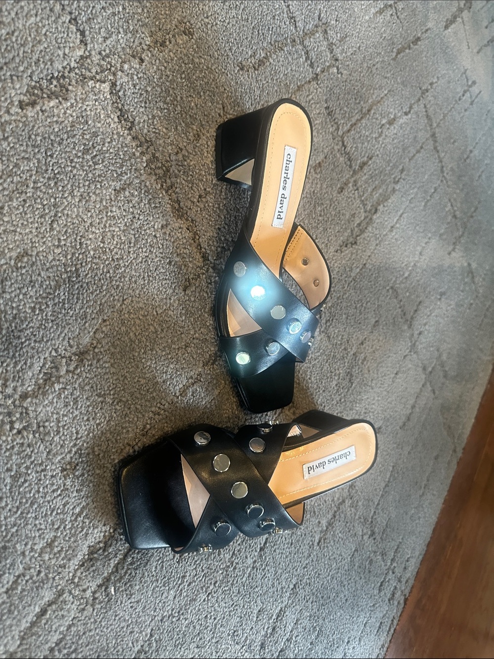 Charles David Black Studded Mule Sandals